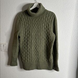 Eddie Bauer lamb wool Sage Green Cable Knit fisherman Turtleneck Sweater size 2x